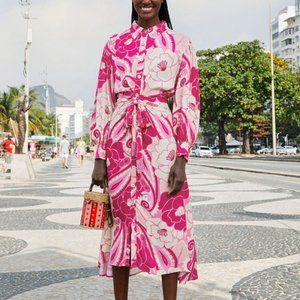 FARM Rio Pink Floral Midi Dress
